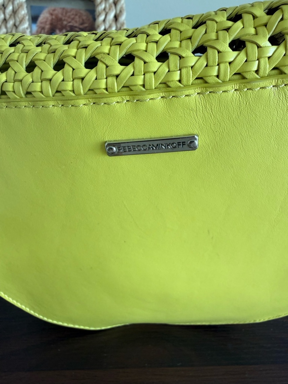 Rebecca Minkoff Neon Yellow Woven Saddle Crossbody with Silver Studs - Picture 4 of 6